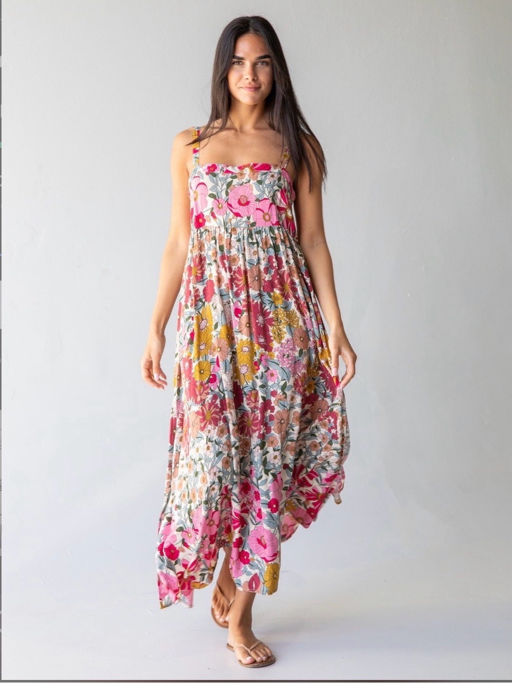 NATURAL LIFE Pink Floral Maxi Dress with Multicolor Bloom Print